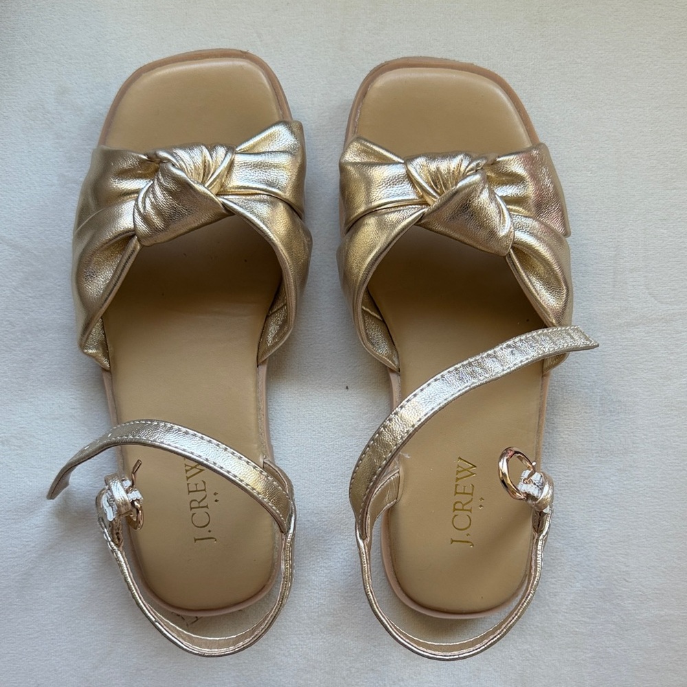 J. Crew Factory Metallic Gold Knot Front Flat Sandals